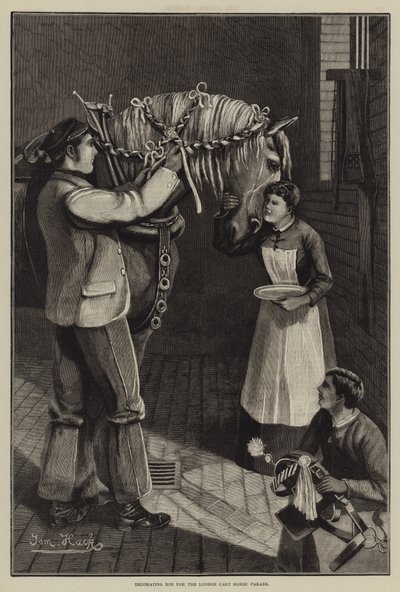 Le décorant pour le défilé des chevaux de trait de Londres (gravure) - English School