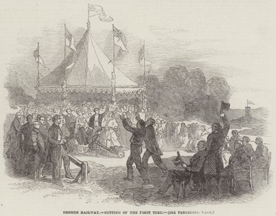 Chemin de fer de Deeside, coupe du premier gazon (gravure) - English School