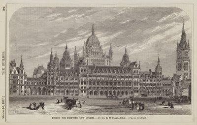 Conception pour les Tribunaux de Justice proposés, par M. E M Barry, ARA, Vue sur le Strand (gravure) - English School