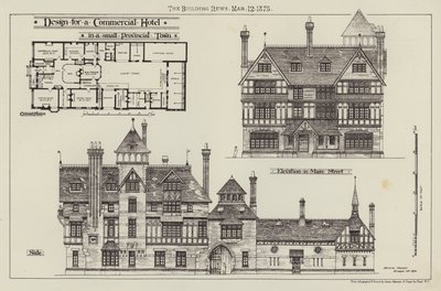 Conception pour un hôtel commercial, dans une petite ville provinciale (gravure) - English School