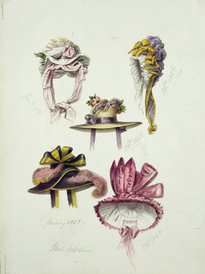 Dessins de chapeaux de la Régence, 1828 - English School