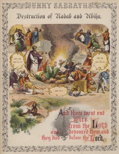Destruction de Nadab et Abihu (gravure en couleur) - English School
