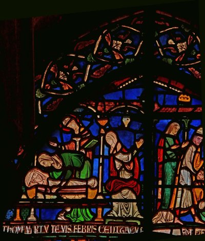 Détail de la fenêtre des Miracles représentant Saint Thomas apparaissant à l