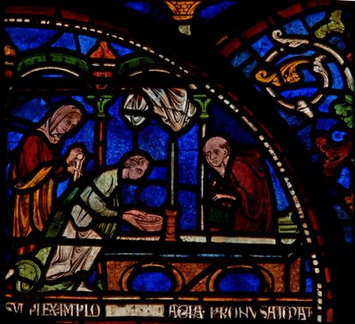 Détail de la fenêtre des Miracles représentant la guérison d