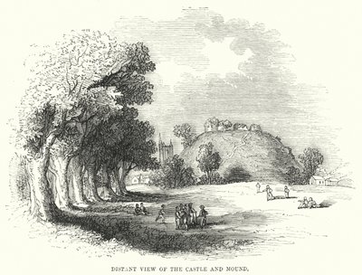 Vue lointaine du château et du monticule (gravure) - English School