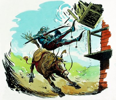 Don Quichotte chargeant un moulin à vent - English School