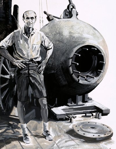 Dr William Beebe avec son bathysphère - English School