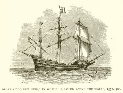 Le Golden Hind de Drake, dans lequel il a fait le tour du monde, 1577-1580 - English School