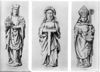 Dessins des Saints Martin, Wilgefort et Nicolas de leurs statues dans la Chapelle Henry VII, Abbaye de Westminster - English School