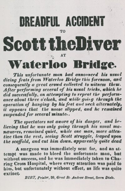 Accident tragique de Scott le plongeur au pont de Waterloo - English School