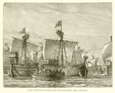 Duel entre Navires Français et Anglais, 13ème Siècle - English School
