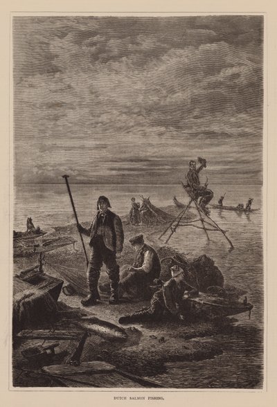 Pêche au saumon à la hollandaise (gravure) - English School