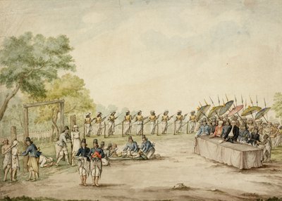 Juge néerlandais et dirigeants javanais assistant à l