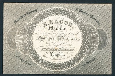 E Bacon, graveur et imprimeur, carte de visite - English School