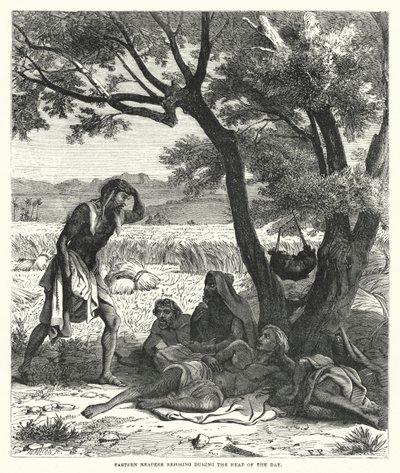 Moissonneurs orientaux se reposant pendant la chaleur du jour (gravure) - English School