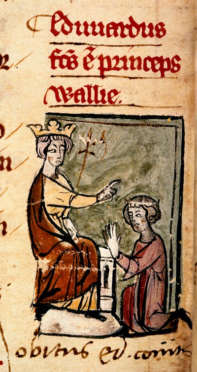 Édouard de Caernarvon [Édouard II] créé Prince de Galles et Comte de Chester par son père, le roi Édouard I, au parlement de Lincoln, illustration de 