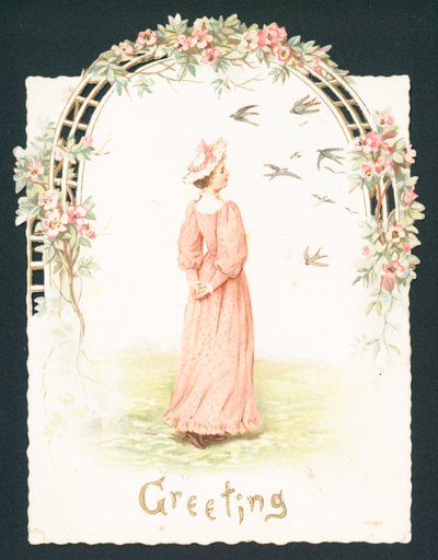 Dame élégante sous une arche, Carte de Noël - English School