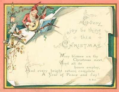 Lutin jouant de la mandoline, Carte de Noël - English School