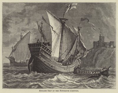 Navire anglais du quinzième siècle (gravure) - English School