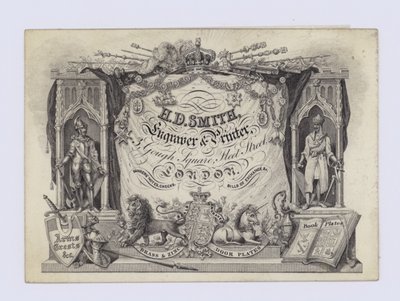 Graveur et imprimeur, H D Smith, carte de visite - English School