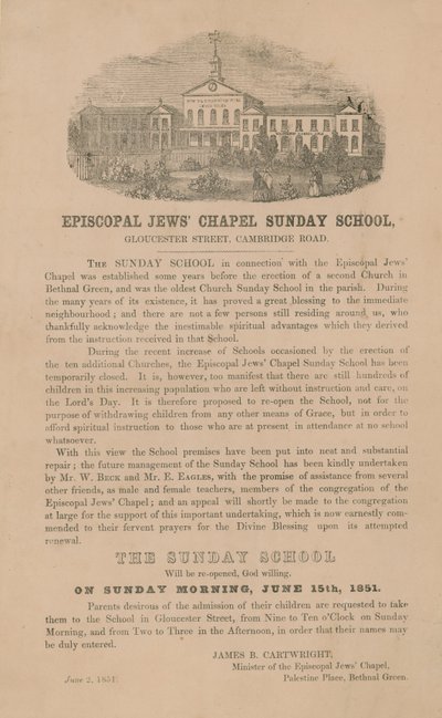 École du dimanche de la chapelle épiscopale juive - English School