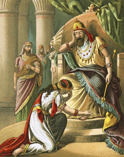 Esther supplie le roi Assuérus de révoquer son décret contre les Juifs - English School