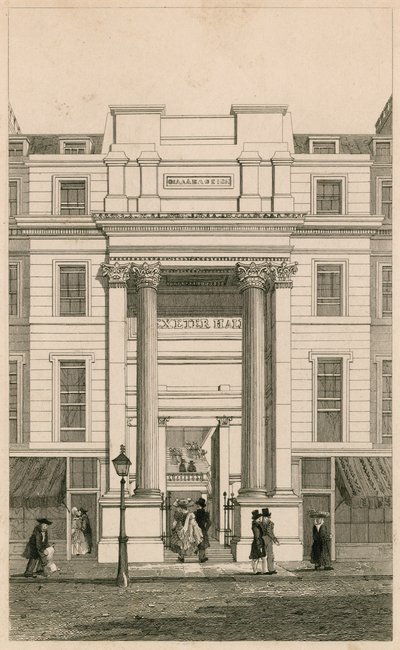 Exeter Hall, Strand, Londres; de Gentlemans Magazine; épreuve - English School