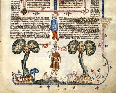 Homme jouant du fifre et du tambour, des Décrétales de Smithfield, c.1340 - English School