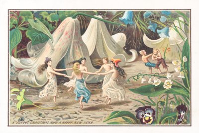 Fées et lutins dansant, Carte de Noël - English School