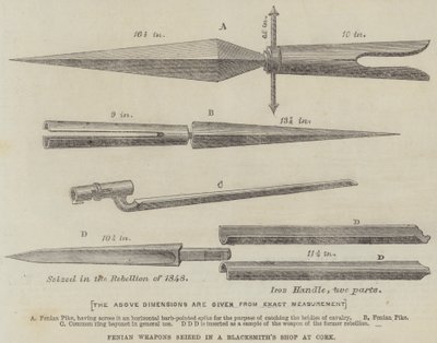 Armes féniennes saisies dans une forge à Cork (gravure) - English School