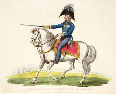 Maréchal de camp von Blücher, Prince de Wagstadt, publié par Richard Evans, gravé par Romney, illustration de An Historical Account of the Battle of Waterloo par William Mudford, 1816 - English School