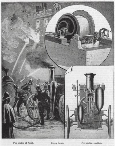 Machine à feu au travail, pompe à écope, machine à feu, section (gravure) - English School