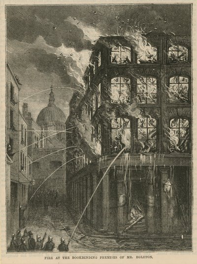 Incendie dans les locaux de reliure de M. Egleton - English School