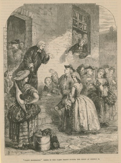 Mariages de Fleet; scène dans la prison de Fleet sous le règne du roi George II - English School
