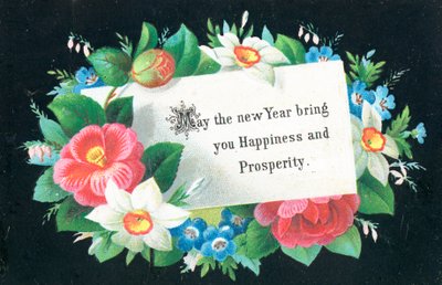 Couronne de fleurs avec carte, Carte de Nouvel An - English School