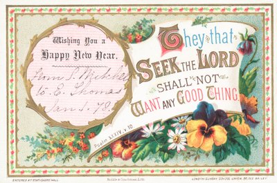 Fleurs et Psaume, Carte de Nouvel An - English School