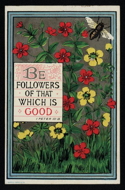 Fleurs avec un verset biblique de 1 Pierre 3:13, carte de vœux - English School