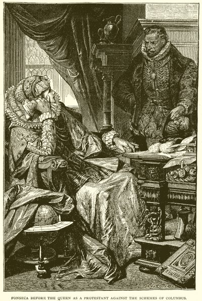 Fonseca devant la reine en tant que protestant contre les plans de Colomb - English School