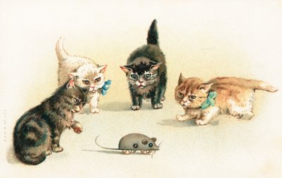 Quatre chatons jouant avec une souris mécanique - English School