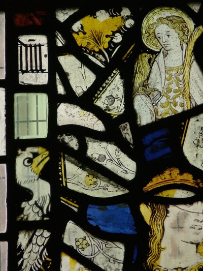 Fragments incluant un jeune saint avec un oiseau - English School