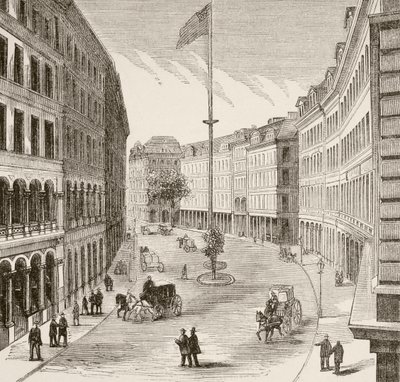 Rue Franklin, Boston, Massachusetts dans les années 1870 - English School
