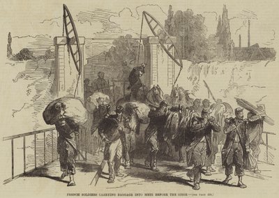 Soldats français transportant des bagages à Metz avant le siège (gravure) - English School