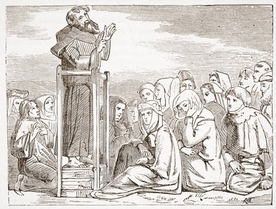 Frère prêchant depuis une chaire mobile, illustration de L