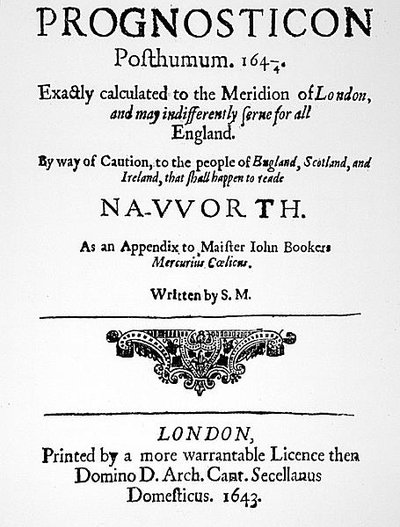 Première page de Prognosticon, publié en 1643 - English School