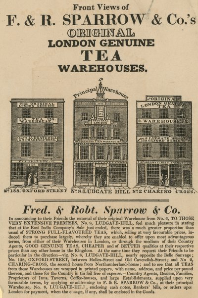 Vues de face des entrepôts de Fred & Robert Sparrow & Co - English School