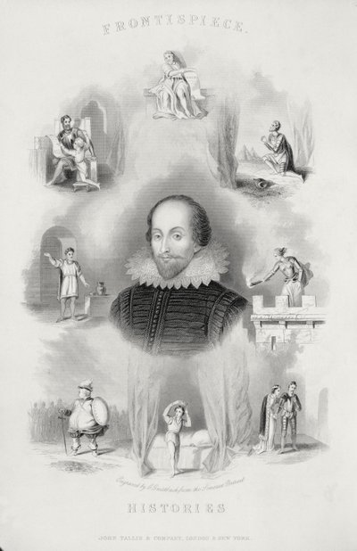 Frontispice pour les Histoires, des Œuvres Complètes de Shakespeare, révisé par J. O. Halliwell, gravé par G. Greatbach - English School