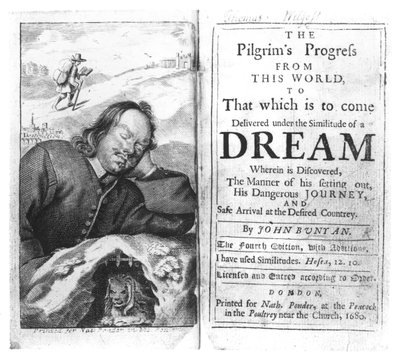 Frontispice de Le Voyage du pèlerin de John Bunyan (1628-88) publié en 1680 - English School