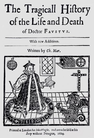 Frontispice de The Tragicall History of the Life and Death of Doctor Faustus, par Christopher Marklin, c.1616 - English School
