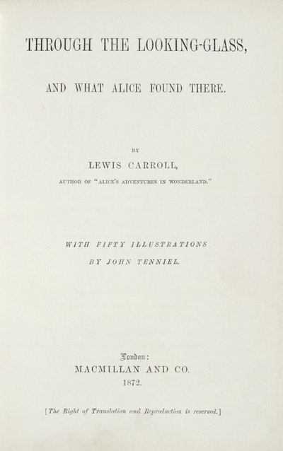 Frontispice de Alice à travers le miroir par Lewis Carroll (1833-98), publié par Macmillan, 1872 - English School