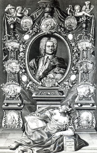 Frontispice de Naval History of England par Thomas Lediard, publié en 1735 - English School